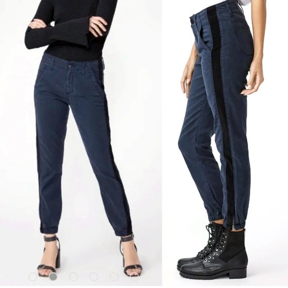 NWT PAIGE Size 28 Mayslie Navy Blue Ankle Crop Midrise Side Stripe Jogger Pants - Picture 16 of 16